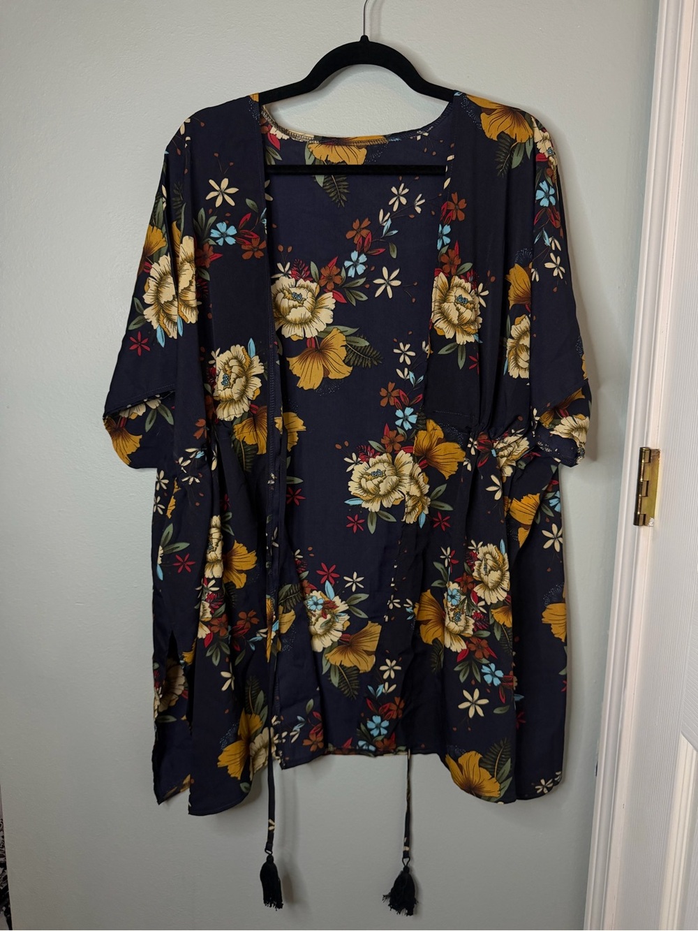 SHEIN Dark Floral Kimono with Yellow and Red